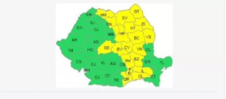In 20 de judete din Romania: Cod galben de ploi si vijelii, de joi de la ora 18:00 pana vineri la ora 06:00  