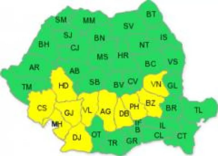 Pana vineri, la ora 20:00: COD GALBEN de ploi abundente in 9 judete din sudul Romaniei